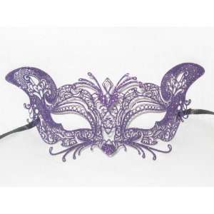 Purple Glitter Cat Metallo Laser Cut Metal Venetian Masquerade Mask