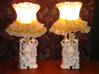 Vintage Victorian Figurine Porcelain Table Lamps OLD