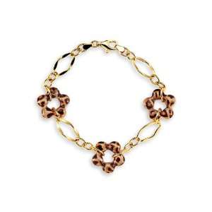  New 14k Yellow Gold Leopard Print Flower Charm Bracelet Jewelry