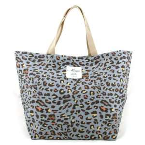 Leopard Print PVC/Canvas Shopper Tote Bag Large   BLUE