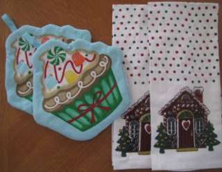 Holiday Kitchen Towel, Oven Mitt and Pot Holder Sets 4 Design Choice 