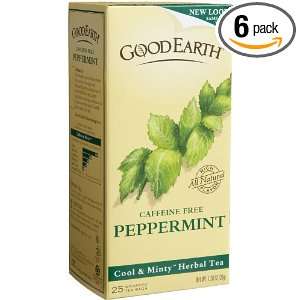 GoodEarth Caffeine Free Peppermint Tea, 25 Count Tea Bags (Pack of 6)