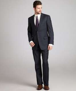 style #318445801 navy plaid wool Nathan two button suit with flat 