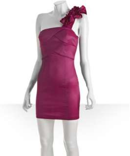 Romeo & Juliet Couture fuchsia stretch taffeta one shoulder dress 