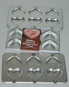 Wilton ~ 3 Aluminum Pans ~ 2 Heart Cookie Treat Pans ~ 1 Heart 