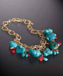Rachel Reinhardt turquoise and coral layered chain necklace   