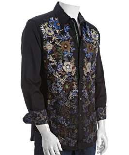 Robert Graham black cotton floral embroidered Zouk button front 