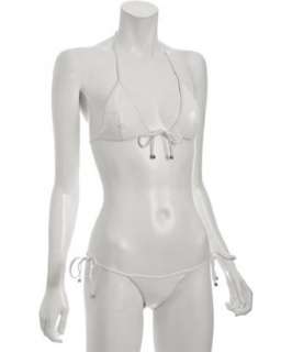 Versace white sequin nylon triangle string bikini   