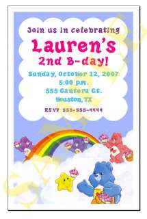 Set of 10 The Care Bears Personalized Invitations #4  