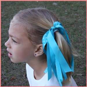 Teal Blue Ponytail Streamer Hair Bow Beauty