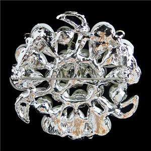 Bridal Pearl Flower Drop Brooch Pin Austrian Rhinestone Crystal VTG 
