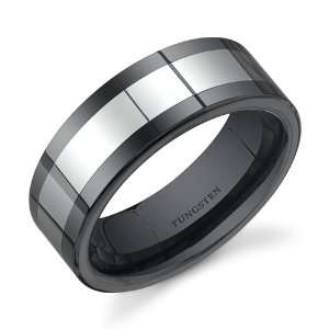   Mens Black Ceramic and Tungsten Combination Wedding Band Ring Size 11