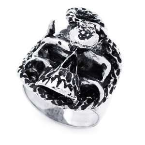   Steel Antique Gothic Snake On Skull Ring For Men (Size 9 to 15) Size 9