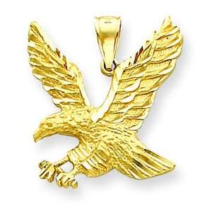 14k Yellow Gold Diamond Cut Satin Casted Flying Eagle Animal Charm 
