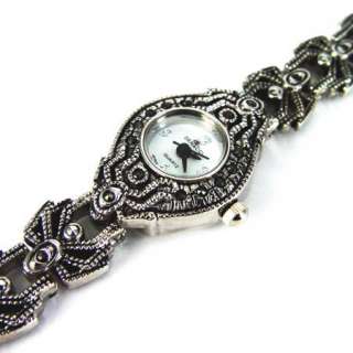 Watch Thin Bracelet Marcasite Old Silver Antique Style Vintage Women 