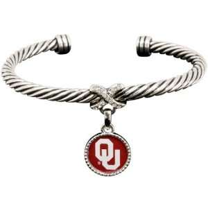  NCAA Oklahoma Sooners Ladies Antiqued Silver Twisted Cable 