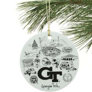   Tech Yellow Jackets Black and White Etched Ornament