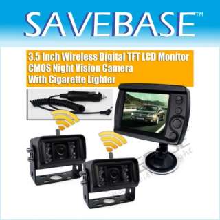 Wireless Car Rear View LCD Monitor IR Reversing 2 Cameras Back Up Kit 