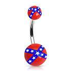 REBEL FLAG UV BALL BELLY NAVEL RING CONFEDERATE USA BUTTON PIERCING 