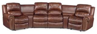 Cognac Leather 4 Seat Home Theatre Recliner Sofa  