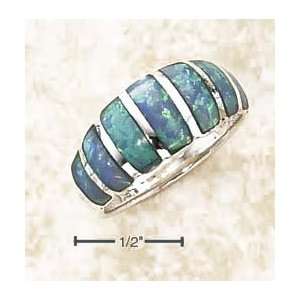 Graduated Seven Stone Inlay Blue Created Opal Dome Ring   Size 10.0 