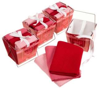   Valentine Hearts 4 Pack Take Out Gift Box Set with Dish Cloths  
