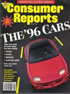 CONSUMER REPORTS ANNUAL AUTO ISSUE THE 1996 CARS  