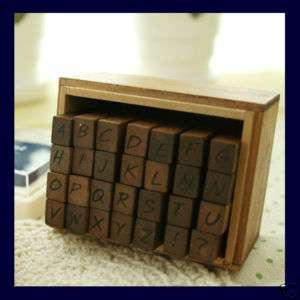 Rubber Stamp Alphabet Upper Case 28pcs in Wood Box / M  