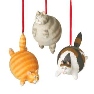 This set of 3 fat cat ornaments comes as one of each style shown.