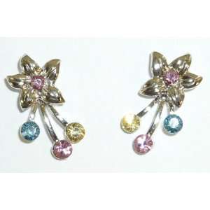  Pastel Crystal Flower Pierced Earrings Jewelry