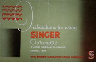 Singer 319w Swing Needle Sewing Machine Instruction Manual On CD