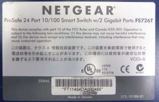 NETGEAR FS726T PROSAFE 24 PORT 10/100 SMART SWITCH  