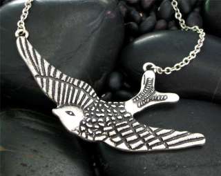 JJBZ TRENDY SILVERTONE SWOOPING SWALLOW BIRD NECKLACE  