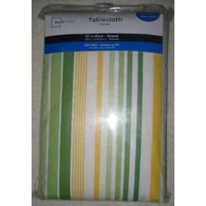    Green and Yellow Striped Round Tablecloth