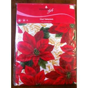  Poinsettia Round Vinyl Tablecloth (60 in)