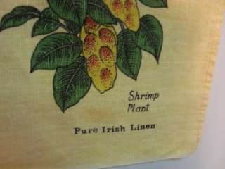 Vintage Irish Linen Yellow Tea Towel  House Plants  