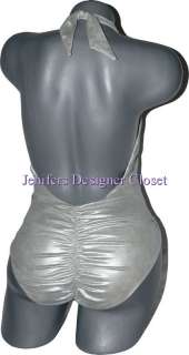 NWT PIEDRAS Italy metallic silver swimsuit HOT $395 III  