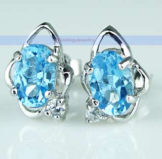   4CT Swiss Blue Topaz Silver Stud Earrings  GREAT GIFT  