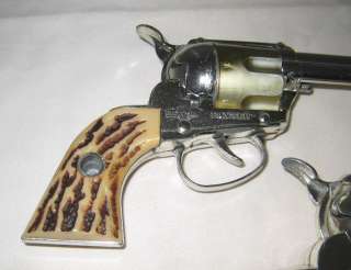 1958 MATTEL SHOOTIN SHELL FANNER CAP GUNS & DOUBLE HOLSTER SET GREAT 