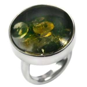   Amber and Sterling Silver Large Round Ring Sizes 5,6,7,8,9,10,11,12