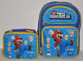 SUPER MARIO BROS COINS 16 BACKPACK & LUNCH BOX BAG SET  