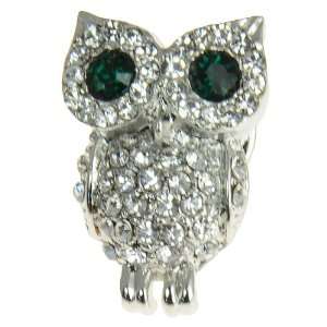 Small Adorable Silvertone Clear Crystal Owl Brooch Pin Fashion Jewelry