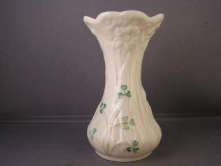 BELLEEK EMBOSSED FLOWER/LEAF SHAMROCK VASE  