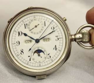   Calendar Chronograph Minute Repeater Silver Pocket Watch c.1900  