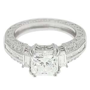   Sterling Silver Square cut Cubic Zirconia Pave style Ring Jewelry