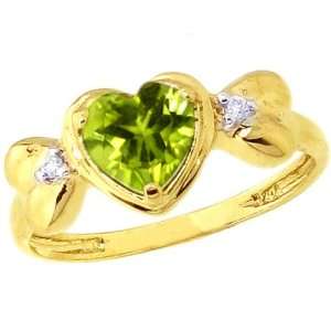   Gold Ribbon Designed Sweet Heart and Diamond Ring Peridot, size5.5
