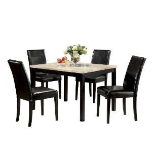  ACME Contemporary Faux Marble Dining Set, White