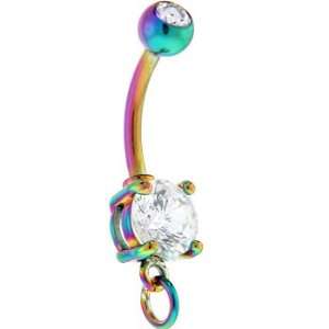    Rainbow Anodized Titanium Zirconia Add on Charm Belly Ring Jewelry