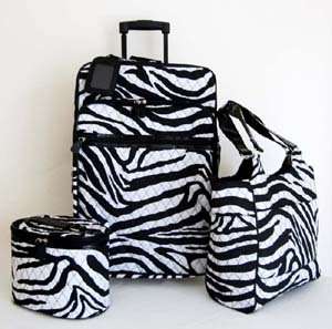   Travel Set Bag Rolling Wheel Luggage Beauty Case Purse Zebra  
