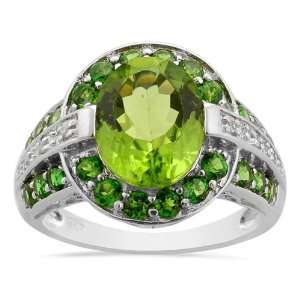  Peridot, Chrome Diopside and White Topaz 925 sterling silver ring 